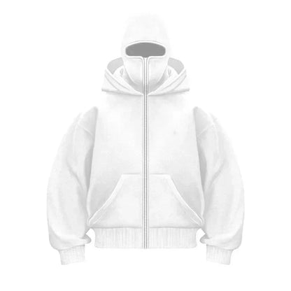 Balaclava Men Zip Hoodie Winter Warm Casual Sweatshirt Y2K with Hooded Face Mask Zipper Design Sports Jacket Outdoor Activities