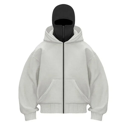 Balaclava Men Zip Hoodie Winter Warm Casual Sweatshirt Y2K with Hooded Face Mask Zipper Design Sports Jacket Outdoor Activities